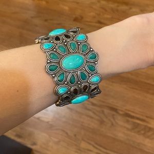 Lucky brand turquoise floral silver cuff bracelet